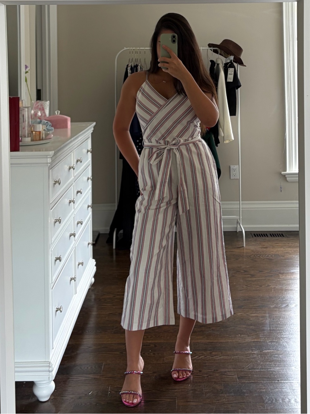 Banana Republic Pink and White Striped Tie-Waist Jumpsuit